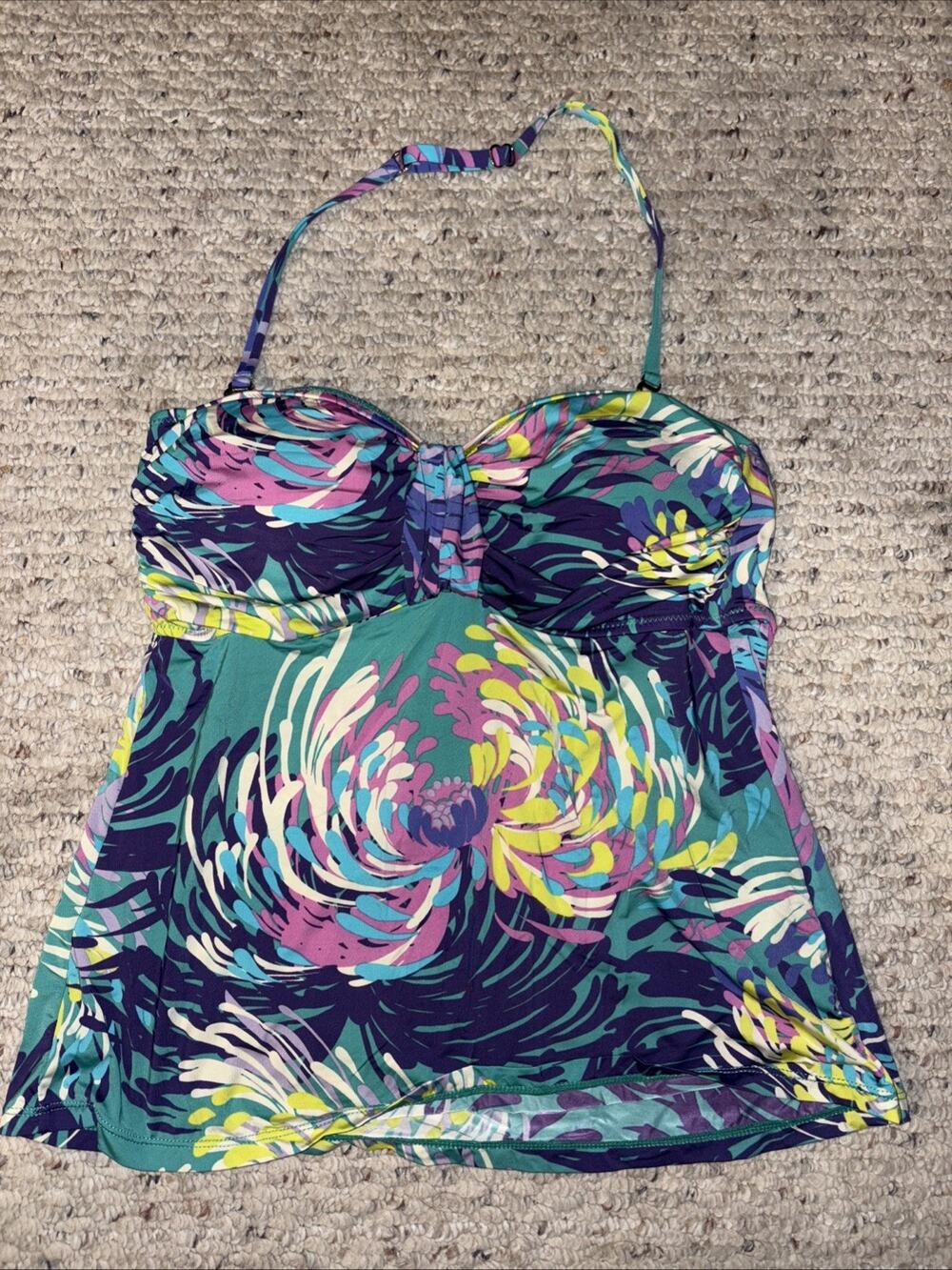 Garnet Hill Teal Purple Floral Tankini Top
